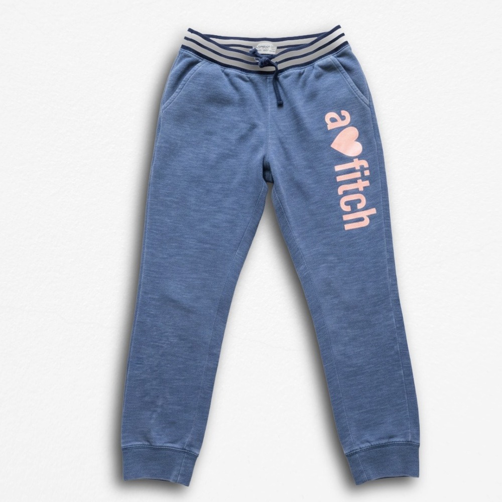 Abercrombie & Fitch Blue Heathered Joggers Pink Graphic Logo Sweatpants